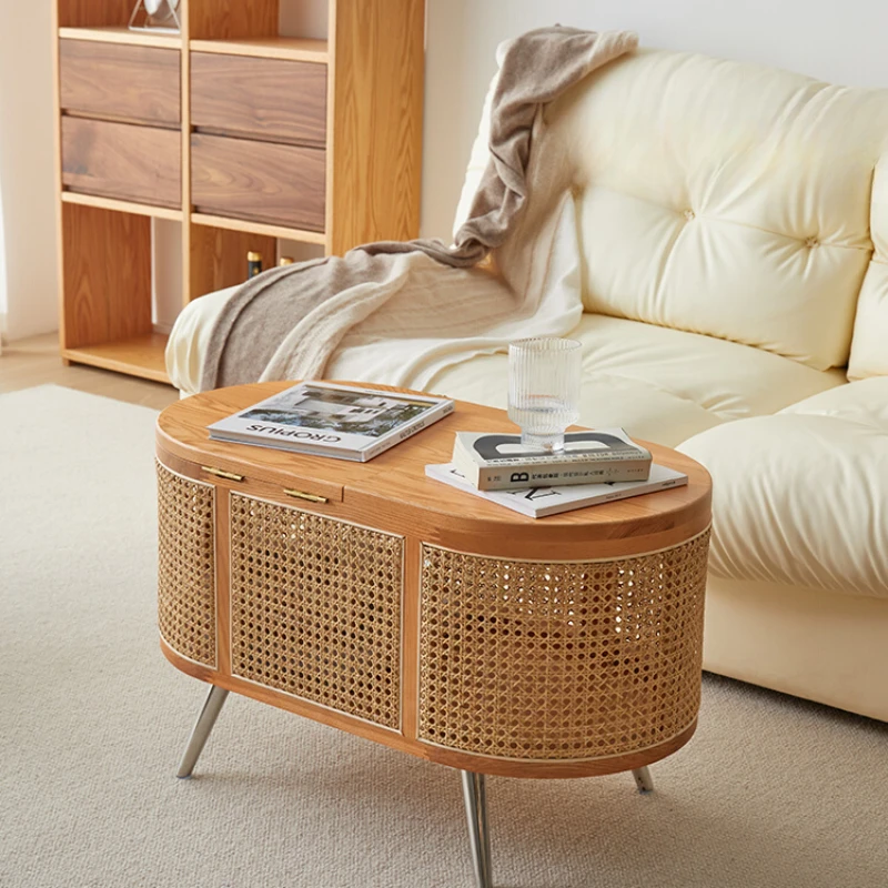 

Internet celebrity Japanese rattan coffee table living room household small apartment minimalist solid wood modern simple oval