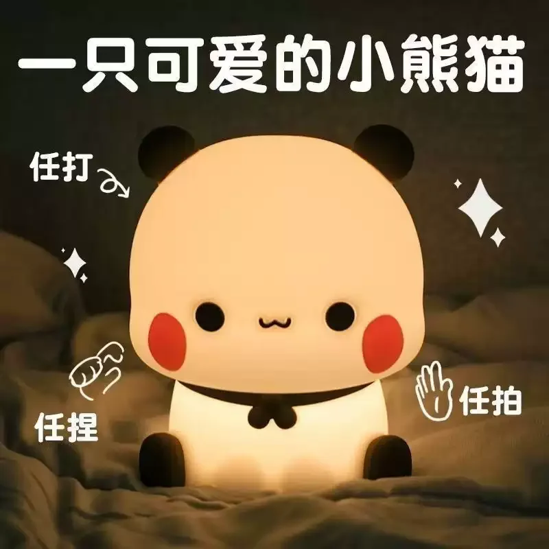 โคมไฟกลางคืนขนาดเล็ก 9 ซม. ลายการ์ตูน ใช้แบตเตอรี่ รูปแพนด้า บูบู & ดูดู น่ารัก ป้องกันสายตาเด็ก ของเล่นตั้งโต๊ะข้างเตียง ของขวัญ