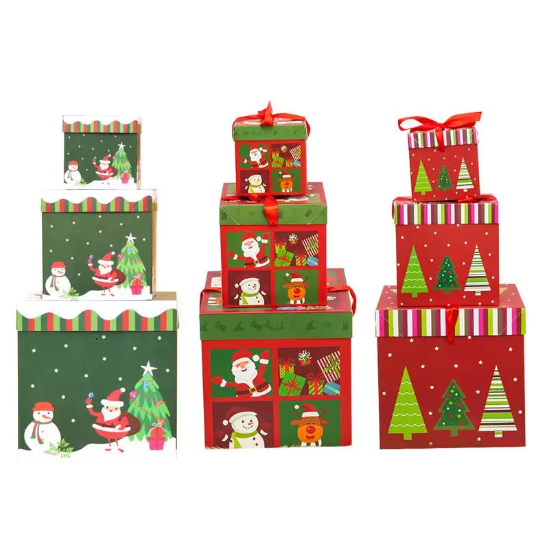 1pc Paper Christmas Gift Box Christmas Eve Nesting Candy Box Lightweight Festival Decorations Stackable Square Ornament