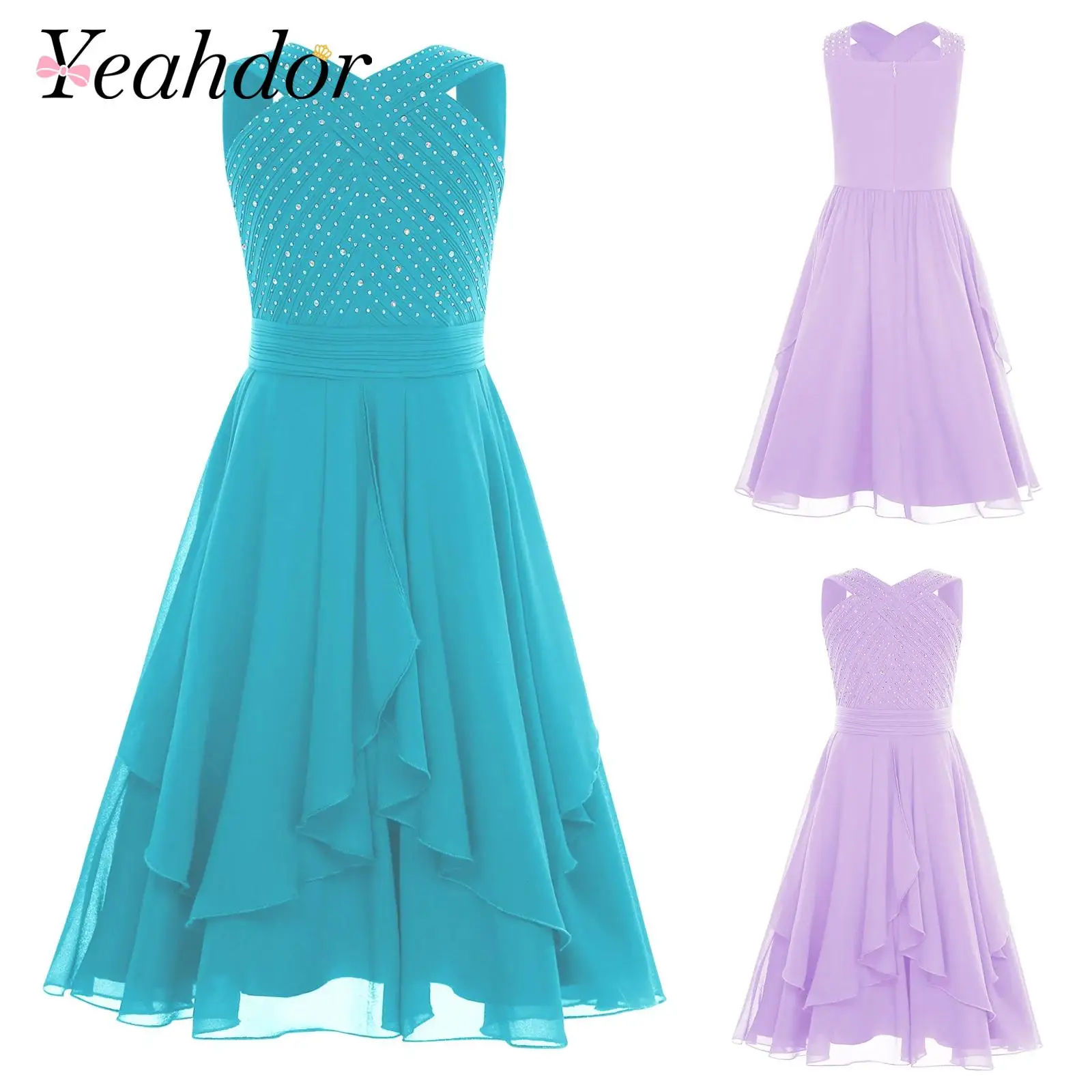 

Junior Bridesmaid Dress Girls Formal Party Dress Chiffon Flower Girl Clothes Christmas Semi-formal Events Wedding Prom Gown