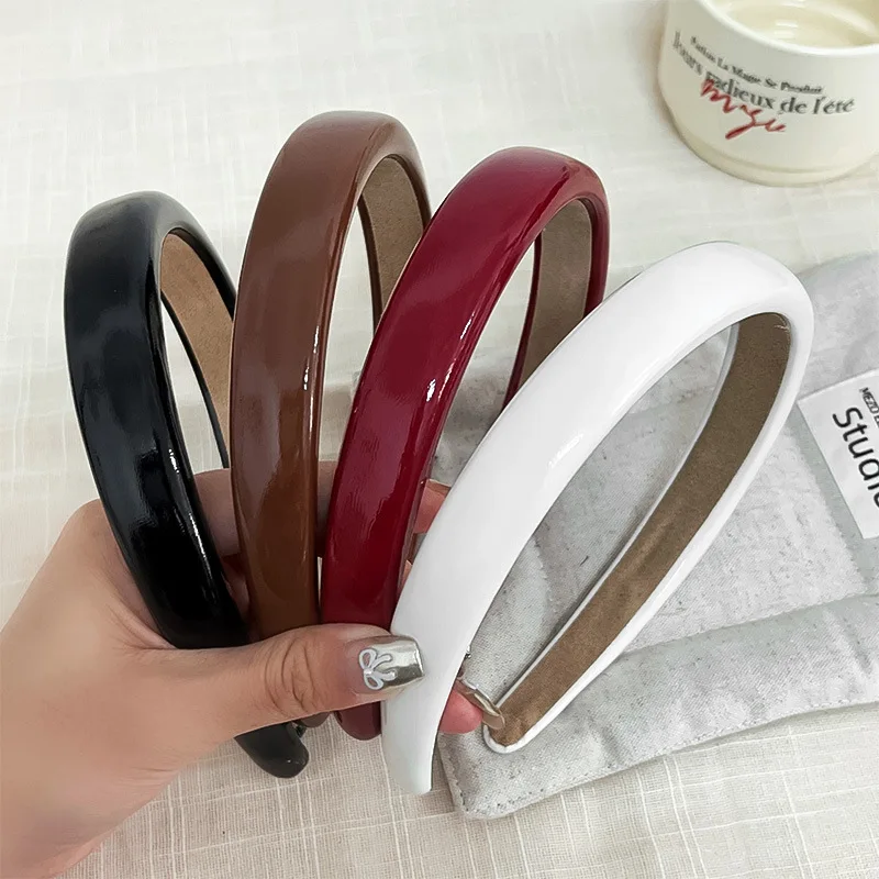 Retro Red Leather Sponge Headband for Woman Fashion Temperament Hair Hoop Wash Face Hair Band Female Party Hair Accessories Gift