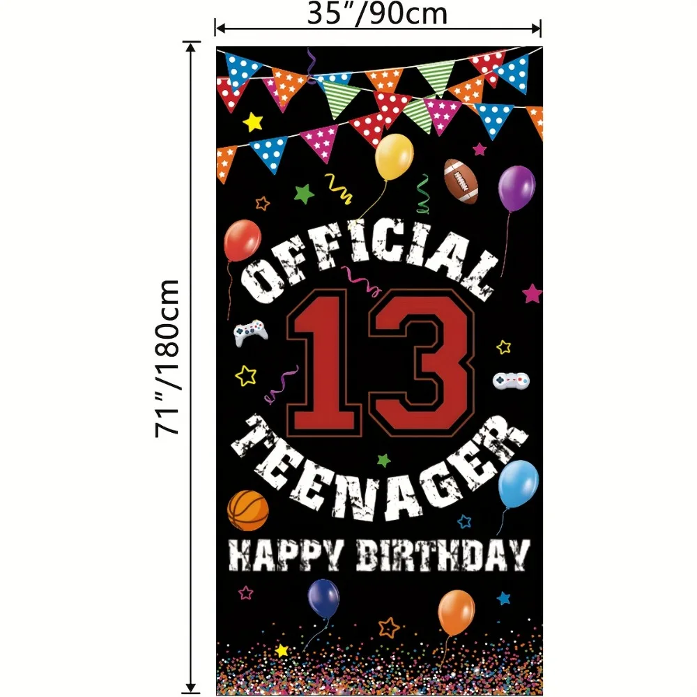 13th birthday door background banner, 13th birthday decoration for boys and girls, black and white 13th birthday party