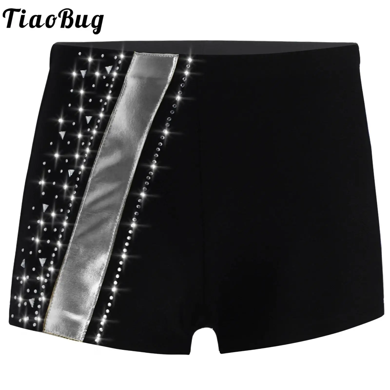 Kids Girls Gymnastics Sports Shorts Elastic Waistband Rhinestones Short Pants Ballet Dance Figure Skating Yoga Workout Dancewear
