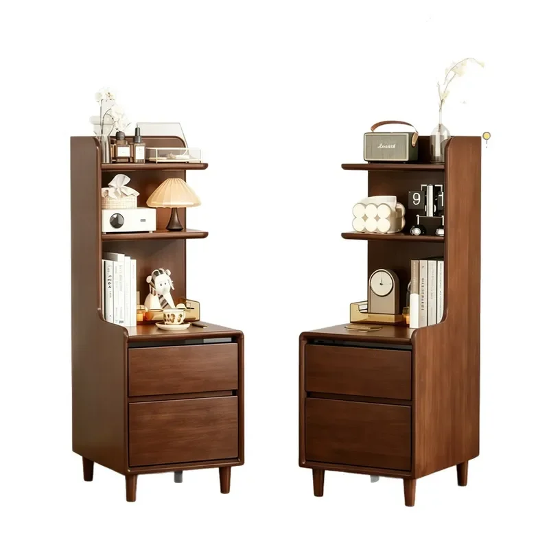 Fomex Antique Solid Wood Bedside Table Wall Mounted Rack Bedroom Storage Cabinet Integrated Nightstand With Drawers For Home Dec