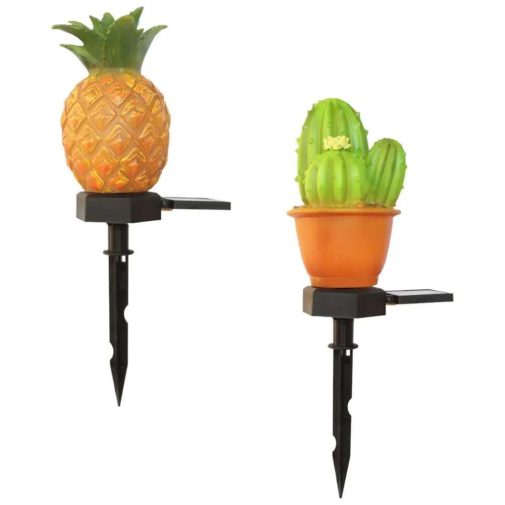 2Pcs Solar Stake Lamp Outdoor Garden Light Decorative Pineapple CactusSolar Powered Ground Lighting Waterproof