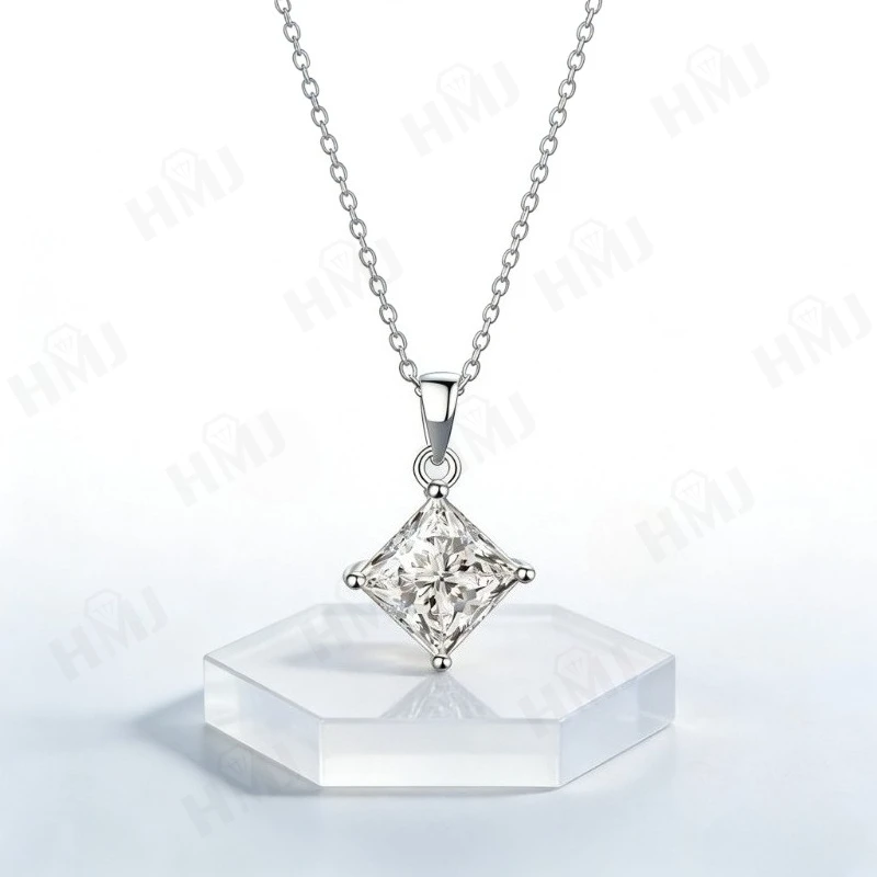 

1-3CT Pendant Necklaces Princess Cut Lab Grown Moissanite D Color VVS1 Clarity 925 Sterling Silver High Quality Wedding Jewelry
