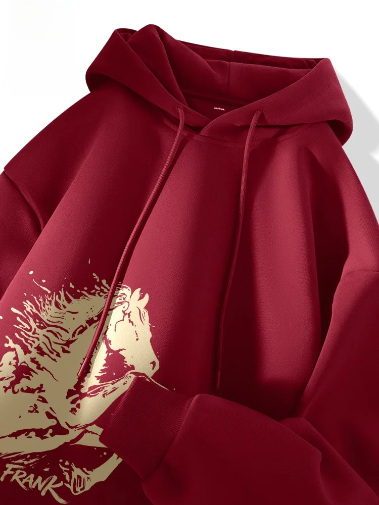 

Мужская толстовка с капюшоном Monkey, винно-красная, свободного кроя, повседневная, с длинными рукавами, на флисовой подкладке, уличная одежда для молодежи