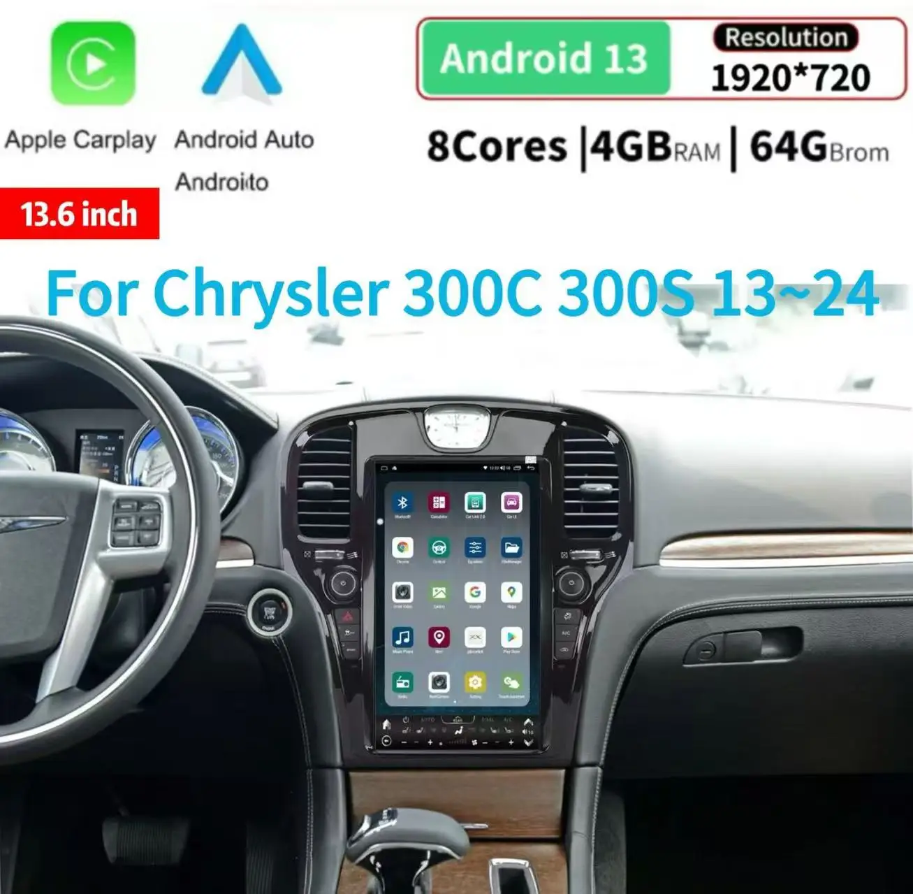

13.6" Android Navigation Car GPS Stereo Radio Wifi For Chrysler 300C 300S 13~24