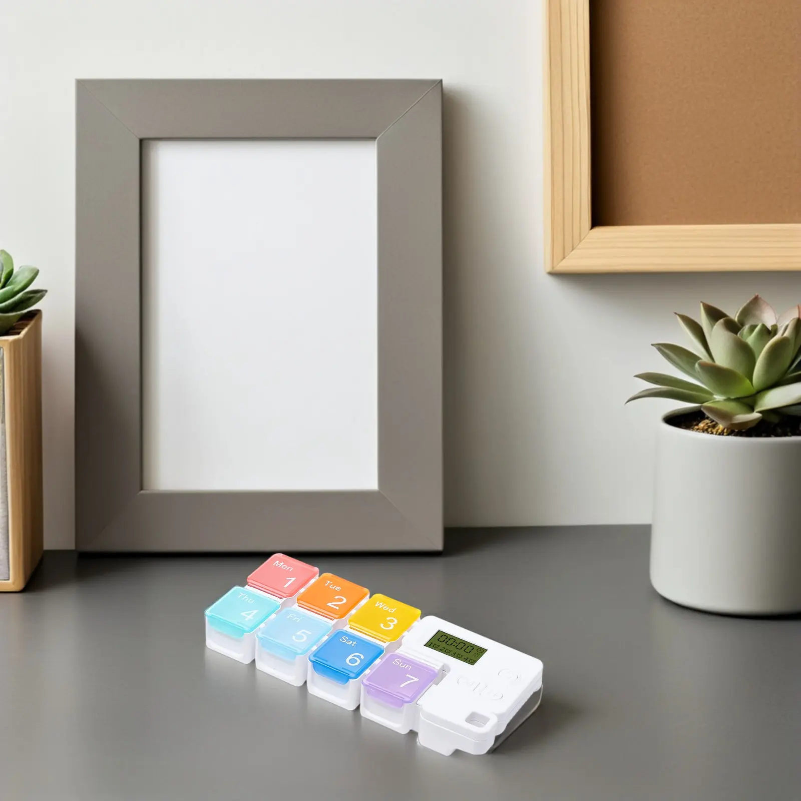 7-Compartment Smart Alarm Pill Box with Transparent Color-Coded Lids, Portable Medicine Organizer, 4-Alarm