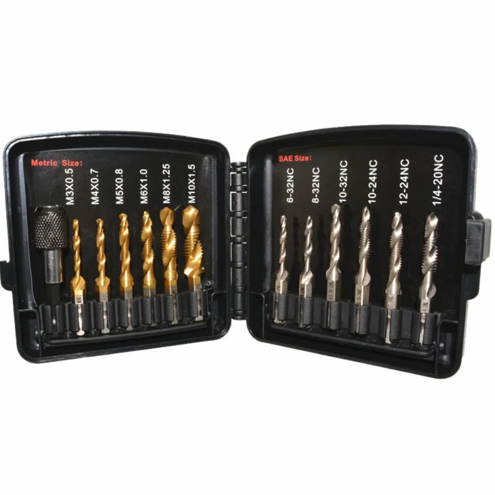 High speed steel Tap Drill Bit Set High Hardness Silver Gold Combined Tap Drill Bits Plastic Case Wear Resistant