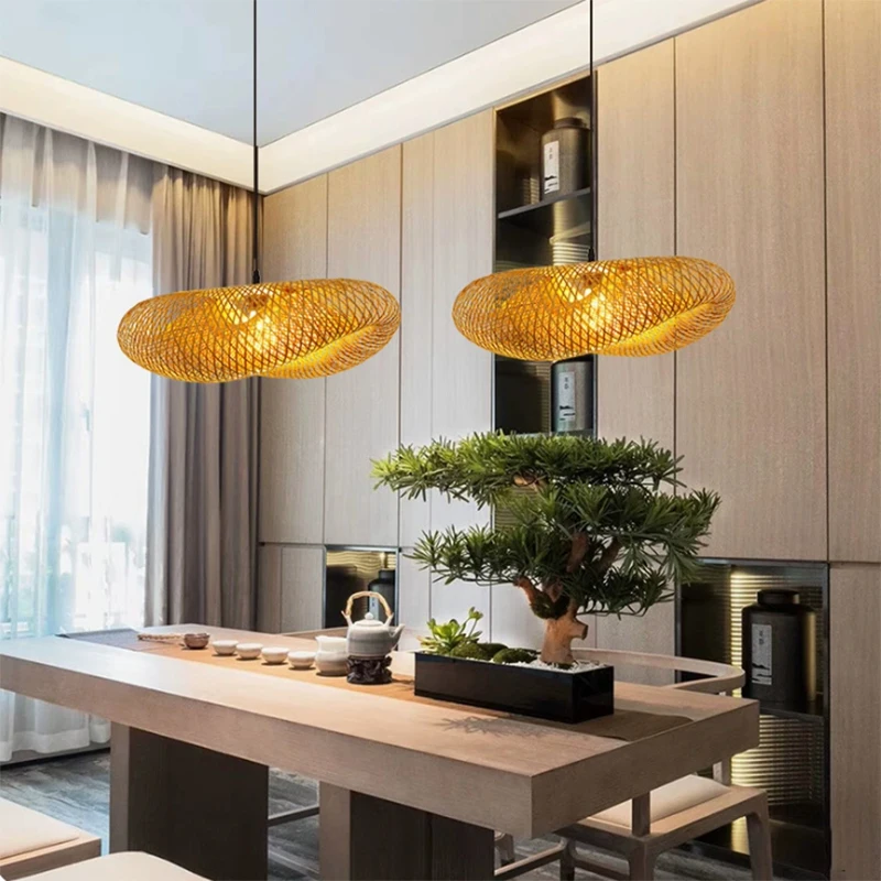 Bambus Weben LED Anhänger Licht Handgemachte Hause Hängen Kronleuchter Lampenschirm Esszimmer Wohnzimmer Innen Decke Leuchte