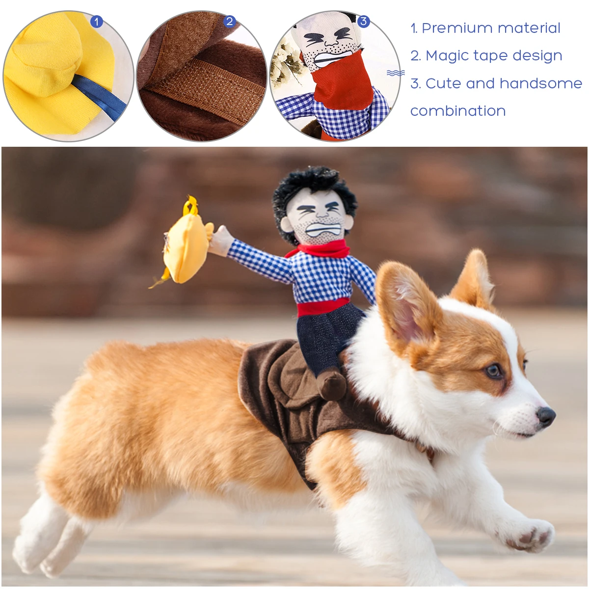 

Pet Transformation Costume Dog Halloween Cowboy Rider Costumes Medium Dogs Saddle The