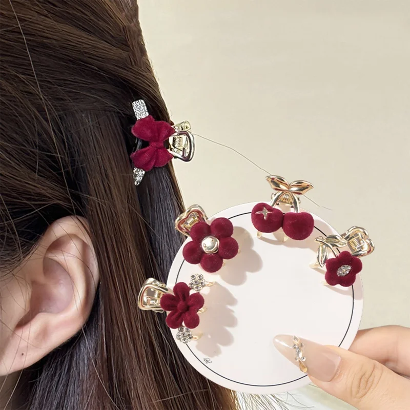 

2PCS Red Velvet Butterfly Knot Small Hair Clip Women's New Style Half up Hair Clip Side Bangs Hair Clip Headwear