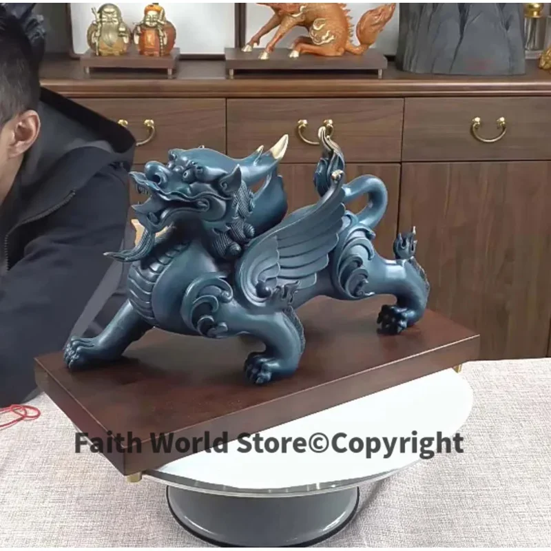 America Europe ASIA TOP GOOD LUCK Recruit wealth Royal Dragon PI XIU mascot brass statue wood base HOME company business