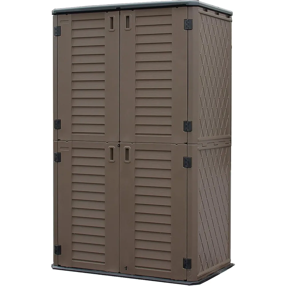 

Sheds & Outdoor Storage, 52 Cu.ft Vertical Storage with Floor, Cabinet Waterproof for Garage Pool Bike Shed, Garden , Coffee Bro