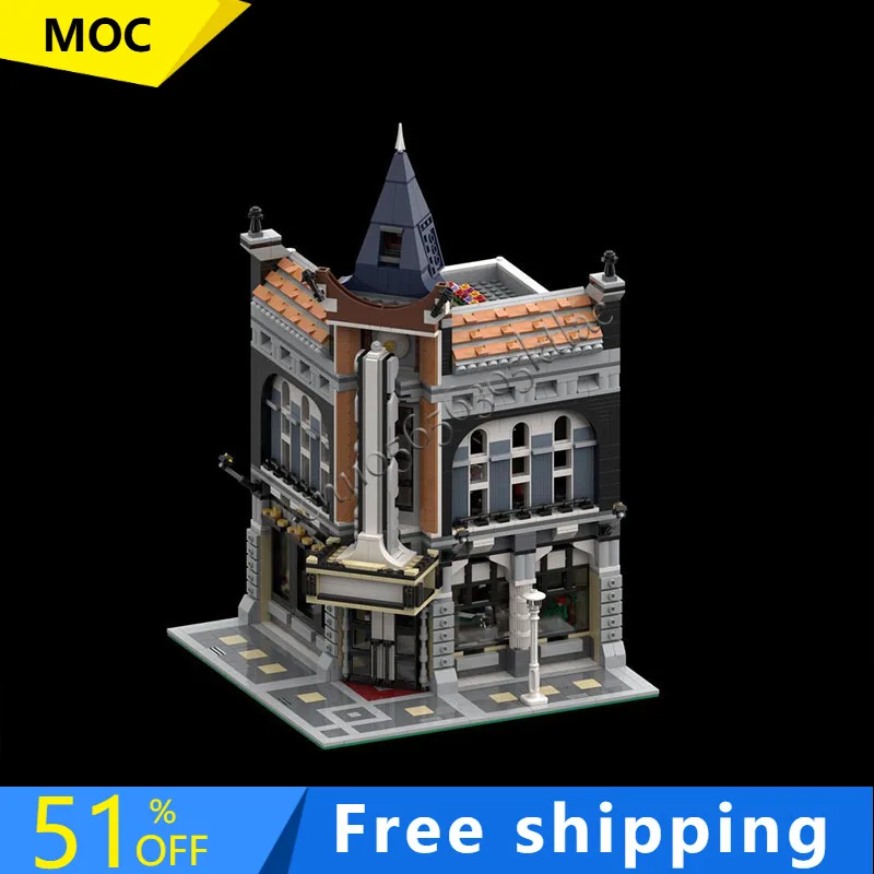

2576 шт. MOC-10255 вид на улицу кафе кинотеатр альтернативная модель здания DIY на заказ головоломка технология творческая сборка детская игрушка в подарок