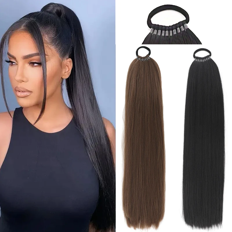 Hairband style long straight ponytail with synthetic ponytail wig elegant and natural hair accessory suitable for daily use