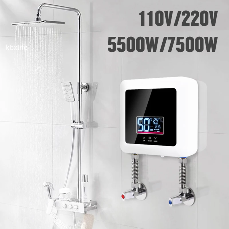 110V 220V Instant Water Heater Bathroom Kitchen Wall Mounted Electric Water Heater LCD Temperature Display with Remote Control