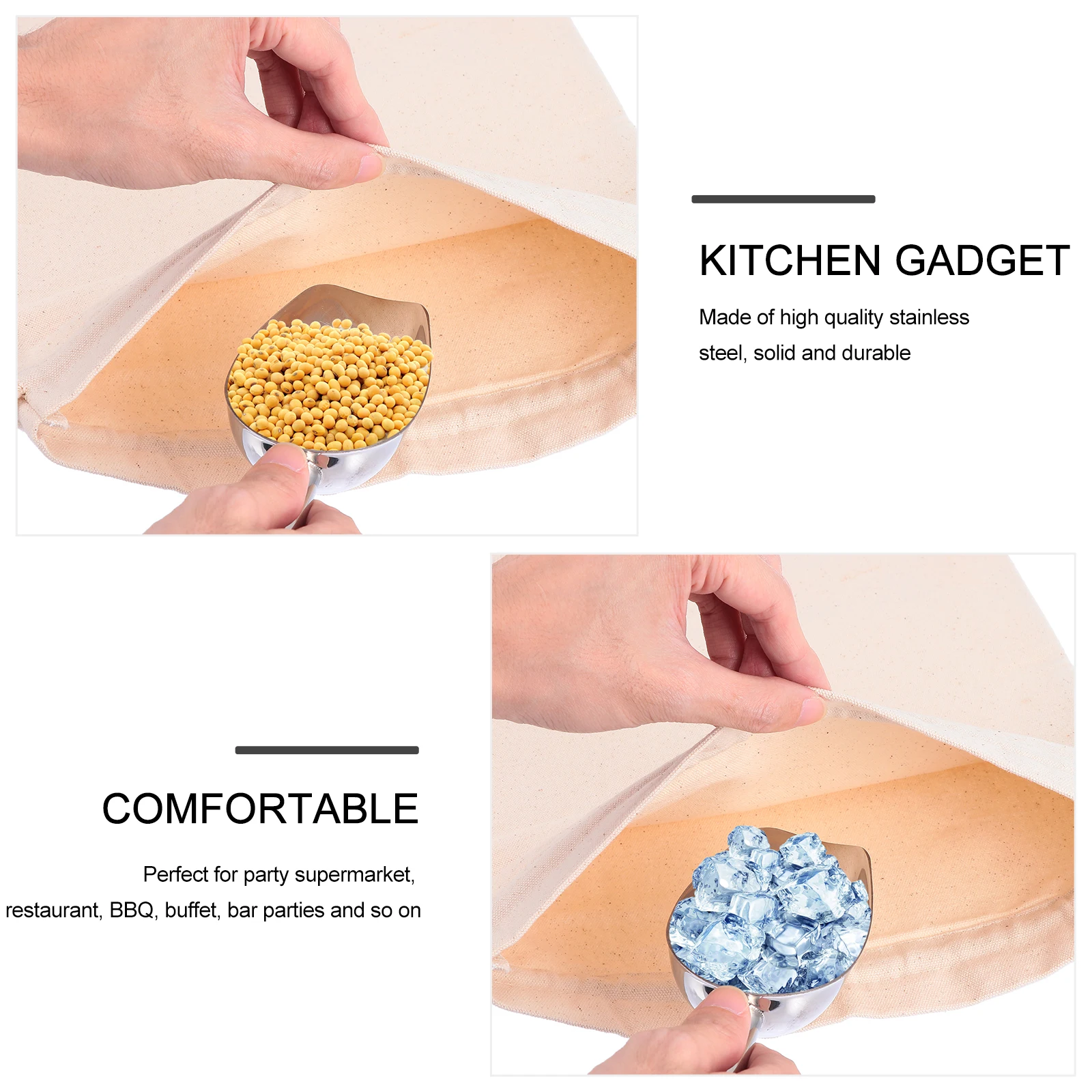 

1 Set Stainless Steel Scoop Shovel Large Ice Cubes Balls Pick Bread Salad Sugar Rice Grains Bar Restaurant Party Use Ice