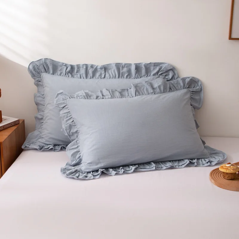 Ruffle Pillowcases Farmhouse Pillow Shams Standard Size 48x74cm Shabby Dusty Pink Ruffled Pillowcover Washed Cotton Pillow Cover