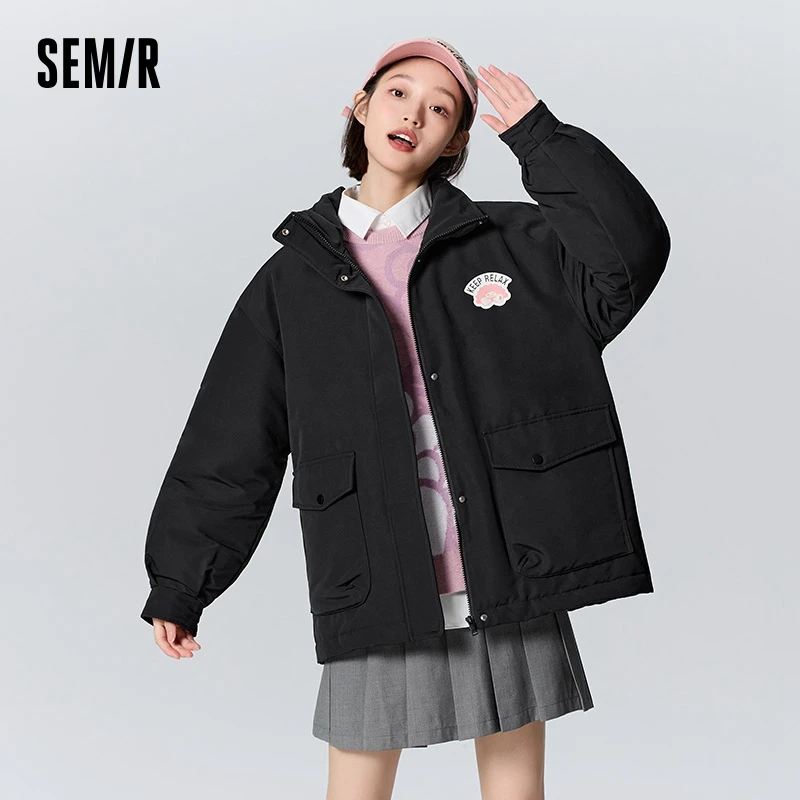 Semir Down Jacket Women Mid-Length Three-Defense Loose 2024 New Winter Printed Thick Coat