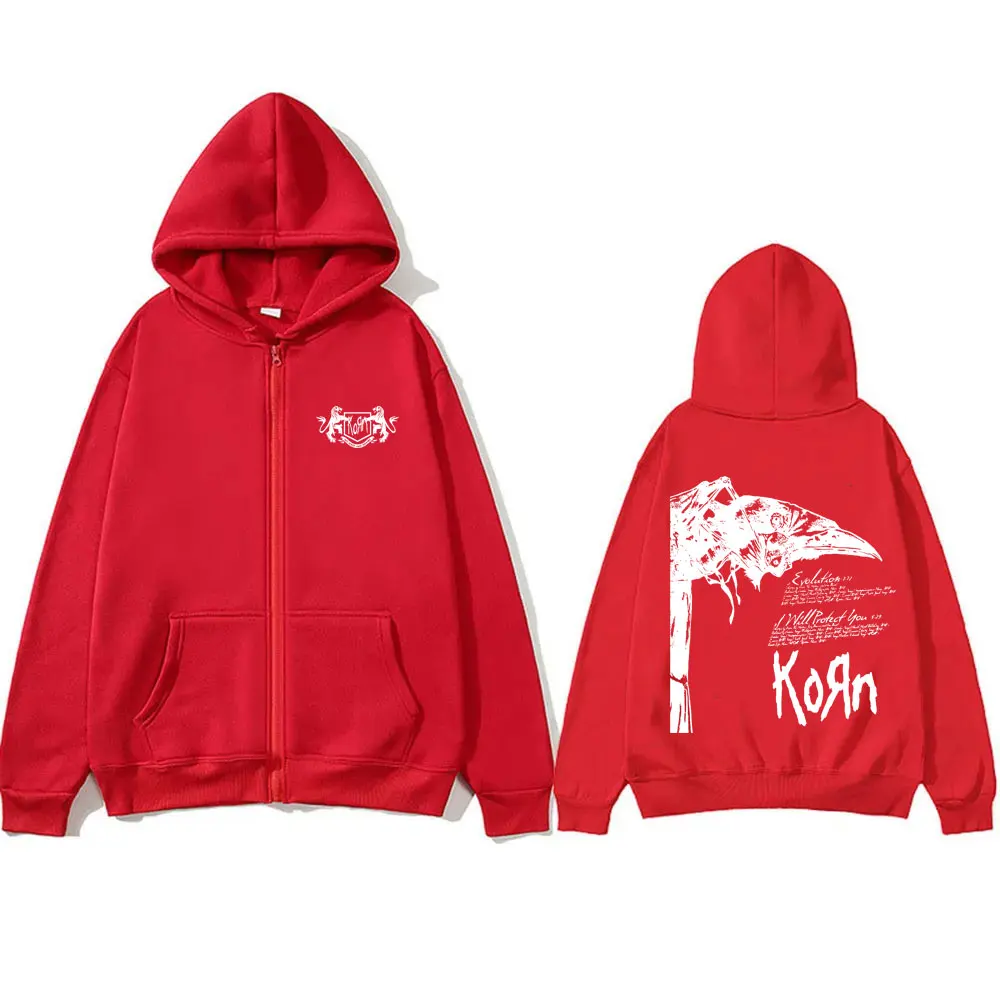 Sudadera con capucha de Rock Band Korn para hombre, chaqueta con cremallera con estampado gráfico de los 90, música alternativa de Metal, Vintage, de gran tamaño, forro polar con cremallera