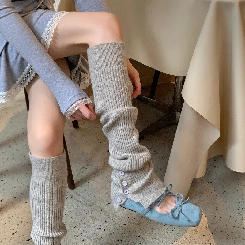 

Осенне-зимние теплые вязаные носки до колена, однотонные высокие носки, милые гетры для девочек, носки до бедра, чулки