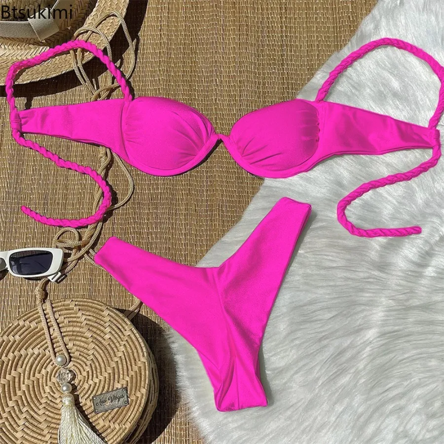 2025 Nuovo Bikini Set a due pezzi Costume da bagno Lady New Fashion Sexy Tinta unita Casual Costume da bagno Donna Micro Bikini Costumi da bagno