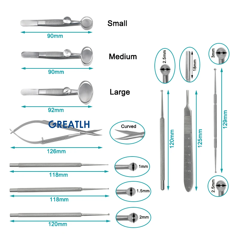 Chalazion Curette Set Sterilisatie Lade Geval Oftalmisch Chirurgisch Instrument Titanium Roestvrij Staal