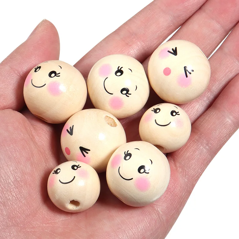 100Pcs/lot DIY Smiling Wood Beads Smile Loose Beads Cute Funny DIY Bracelet Jewelry Making Supplies Wooden Beads Material 20mm