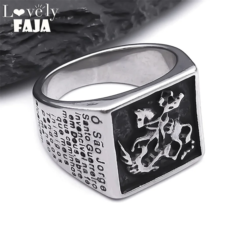 Men Saint Michael Archangel Amulet Ring Stainless Steel Paladin Badge Biker Ring Protection Jewelry Gift for Boyfriend RRR510S03