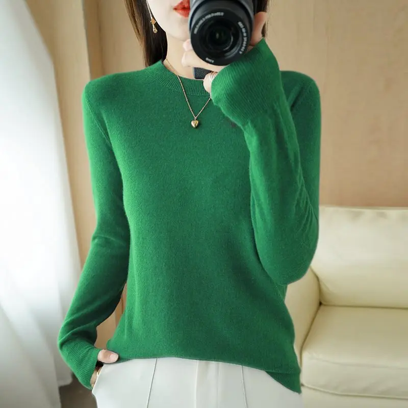 Short Thin Pullover Knitted Long Sleeved Clothing, Autumn And Winter Solid Color Inner Layer Round Neck Sweater, Women's New