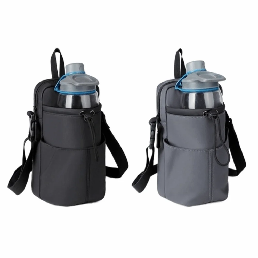 

Shoulder Strap Water Bottle Bag Nylon Front Pocket Water Bottle Holder Quick Drying Large Opening Crossbody Water Bottle Purse