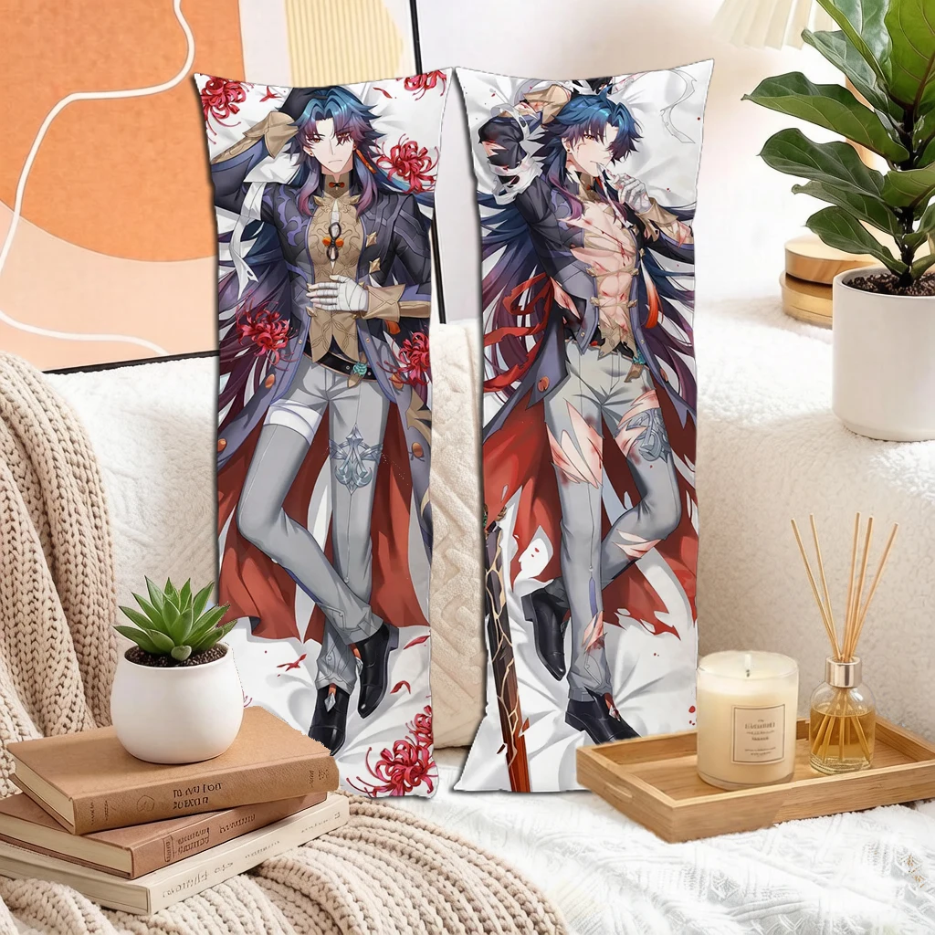 Anime Dark Blue Hair Red Eyes Black Long Coat Man Blade Dakimakura Pillowcase Double Sided Long Body Pillow Cover For Otaku