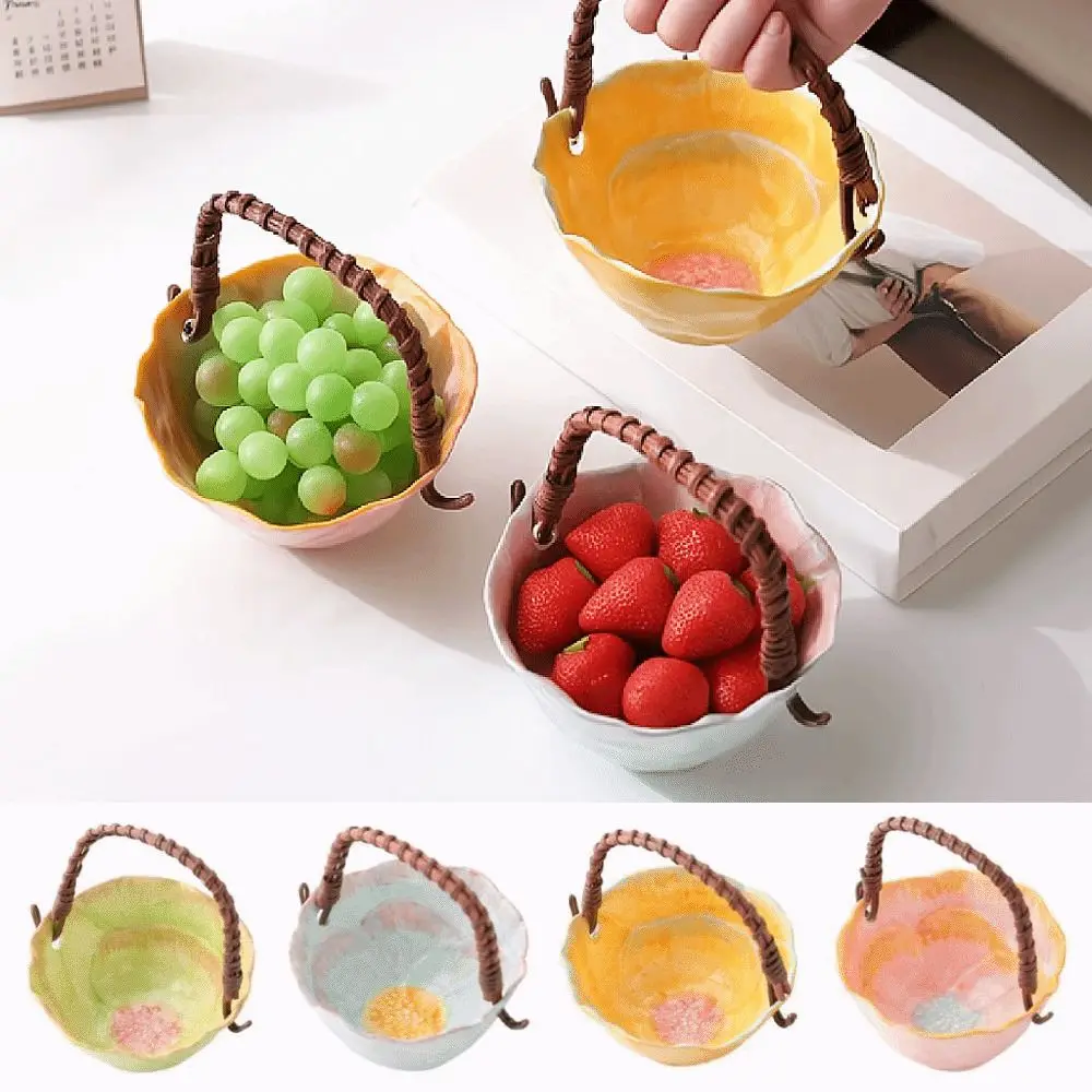 

Flower Design Ceramic Fruit Basket Portable Creative Dried Fruit Storage Basket Smooth Colorful Jewelry Storage Basket Household