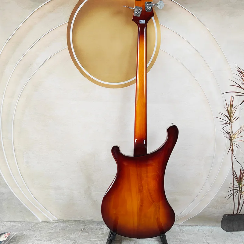 Sunset-Finish Rickenbacker-Style Electric Bass, Solid Wood Body with High-Grade Metal hardware, Dedicated Bass for Retro Rock Pe