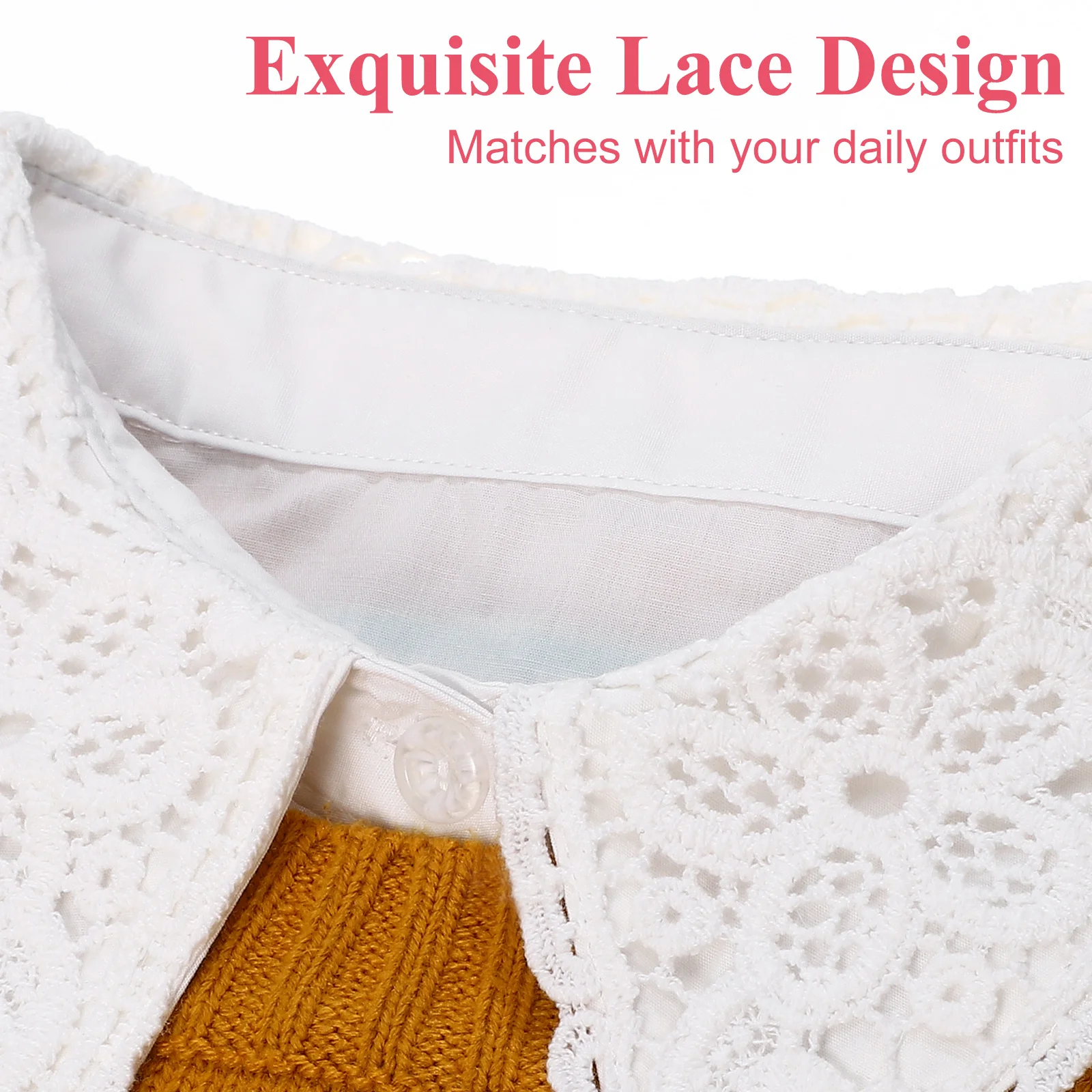 

Women'S White Lace Floral Detachable Collar 5 Buttons Half Shirt Blouse For Dresses Sweaters T Shirts Wear Hidden Inside Outfits