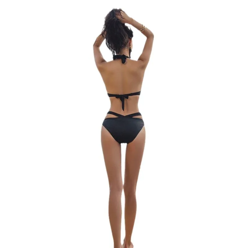 Minsu nouveau maillot de bain une pièce pour femme avec armatures push-up Sexy Triangle noir maillot de bain une pièce