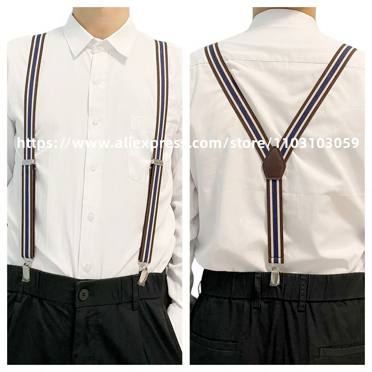 2.5CM Fashion Unisex Suspenders 3 Clips Striped Suspenders, Adult Adjustable Pants Straps,Various Colors are Available B0804