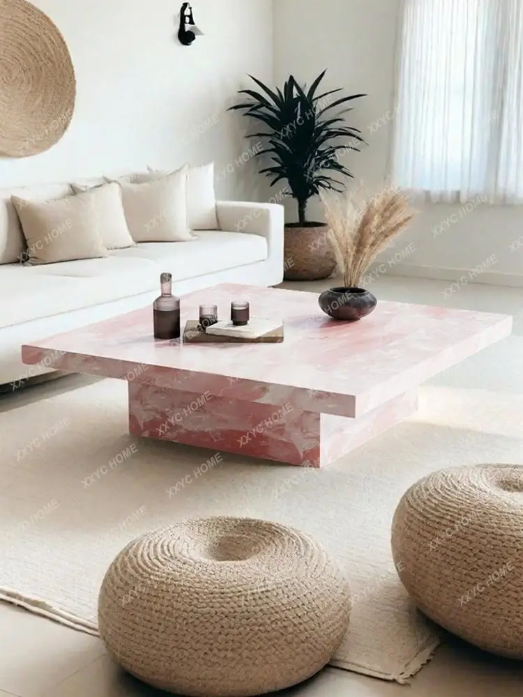 

New Square Jade Marble Coffee Table Artistic Luxury Stone Heat & Scratch Resistant Natural Veining Customizable