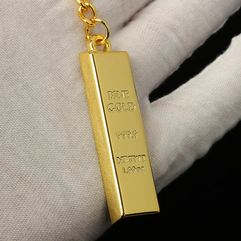 귀여운 골드 아연 합금 직사각형 키 체인, 럭셔리 미니 골드 컬러 바 모양 키 링, 패션 모조 황금 키 펜던트 선물