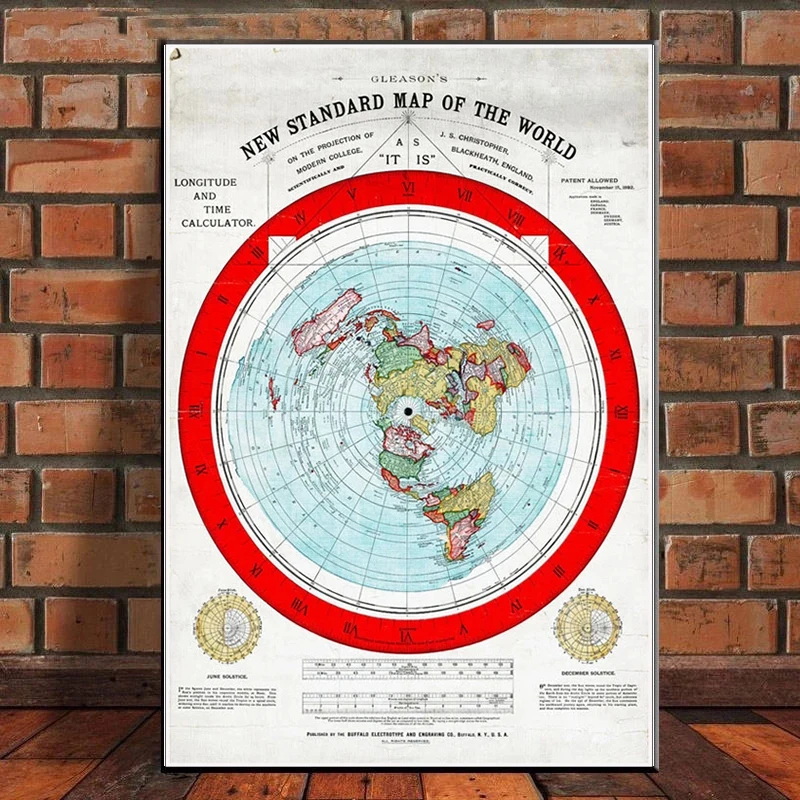 Poster And Prints 1892 Flat Earth Map Movie World Map Modern Painting Art Pictures For Living Room Home Collection Decor Gift