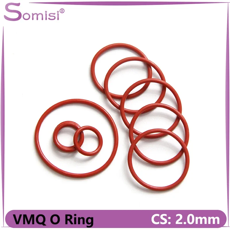 

10/50pcs VMQ O Rings Rubber Gasket CS 2mm OD 5 ~ 100mm Red Food Grade Waterproof Washer Round O Shape Silicon Ring Rubber