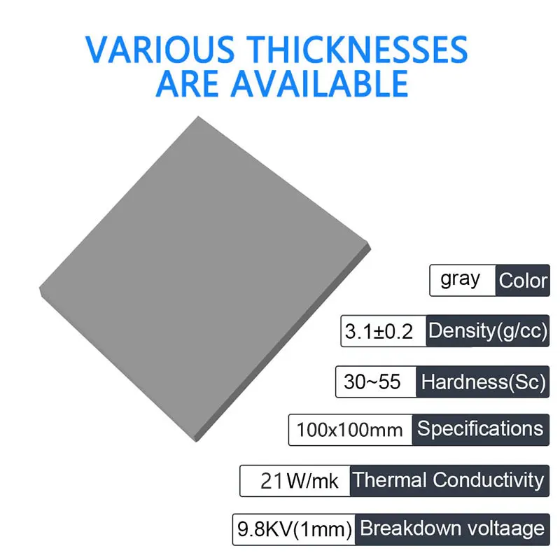 Não-condutora térmica Silicone Gesso Água Resfriamento Mat, Dissipador Cooling Pad, CPU GPU Card, 21W/mk, 100x100mm, alta qualidade