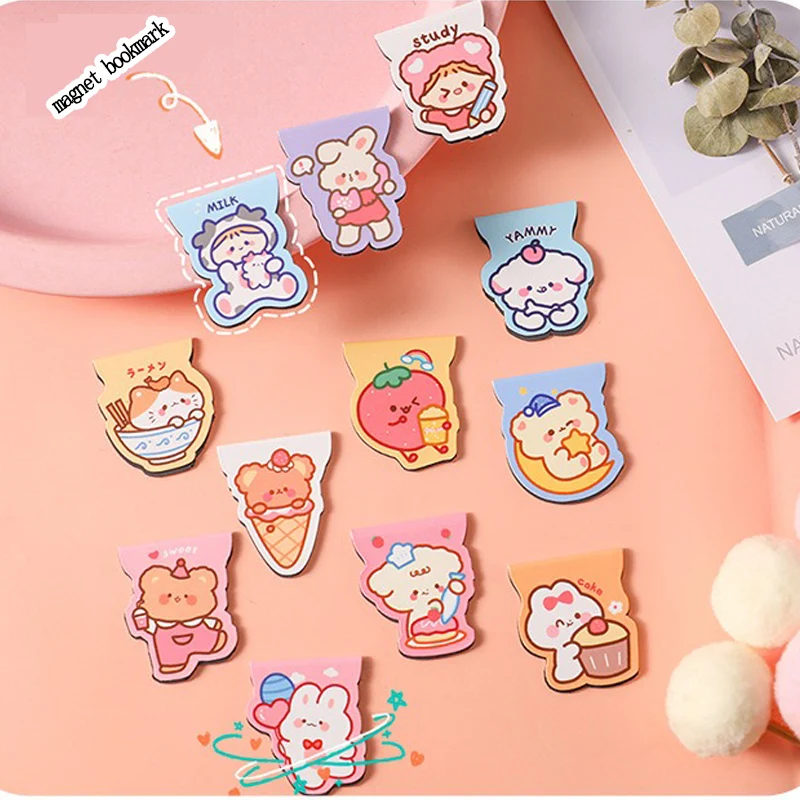 10 Pcs Cute Cartoon Magnetic Bookmark Student kawaii bookmark Stationery Supplies School office supplies Stickers