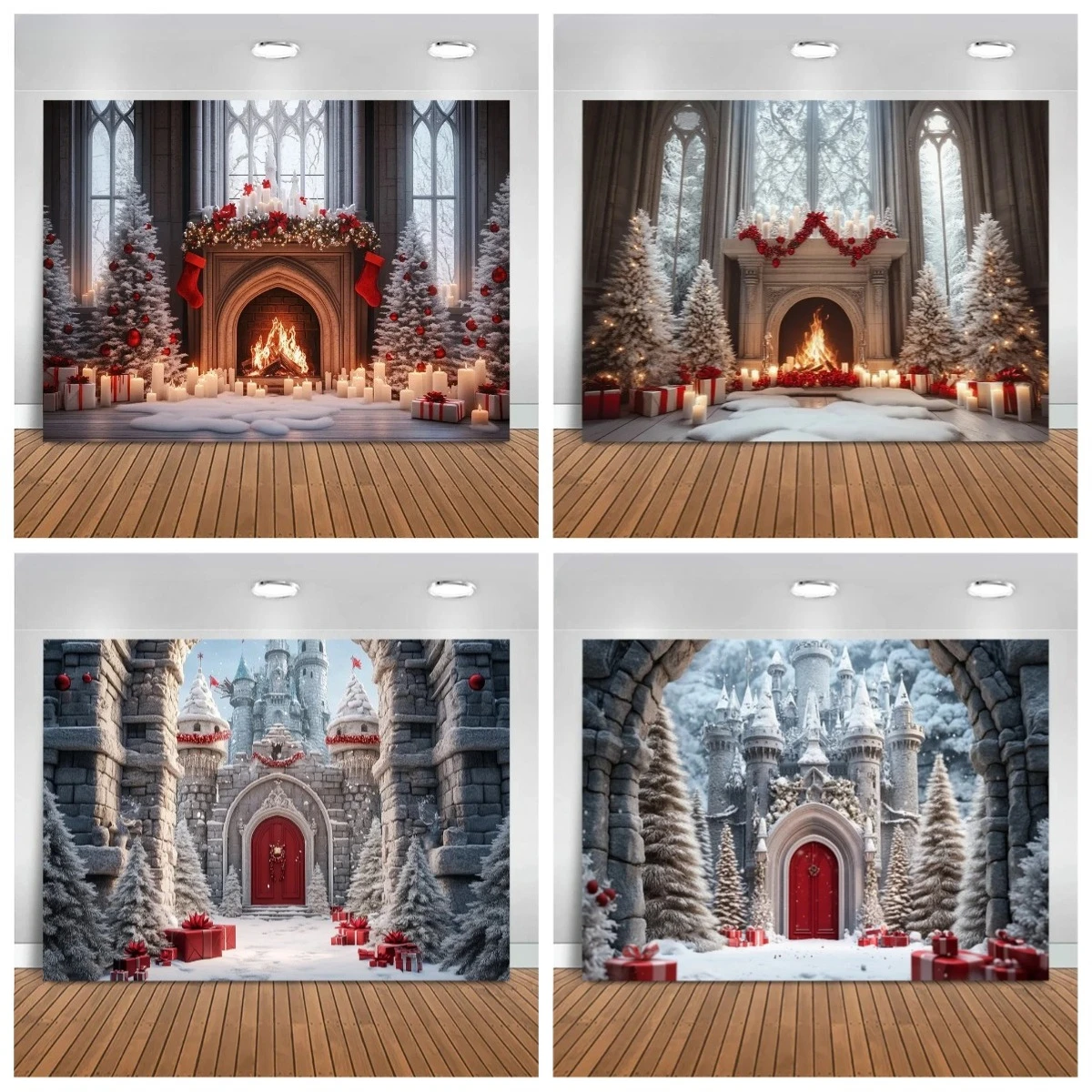 

Winter Photography Backgrounds Christmas Fireplace Castle Christmas Tree Holiday Party Kids Photo Backgrounds Studio