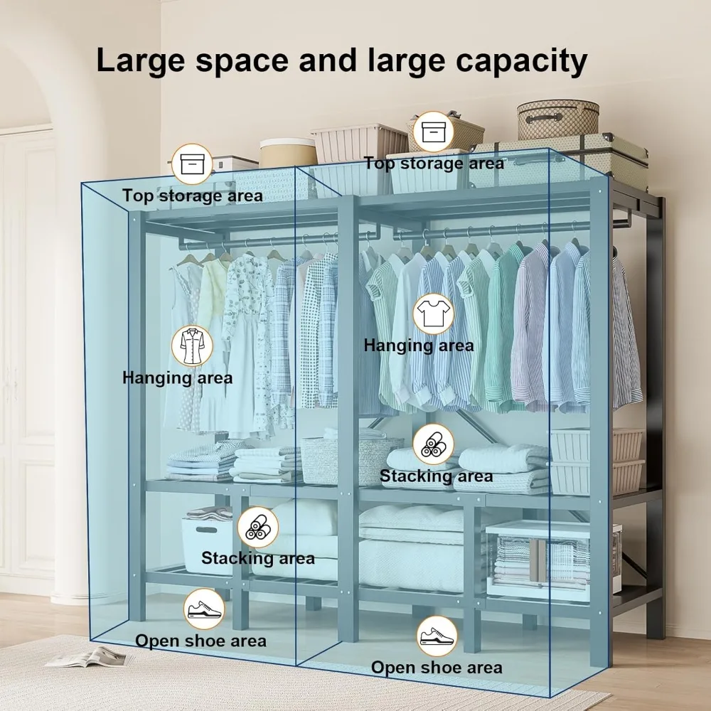 رف ملابس محمول قابل للطي للتعليق مع غطاء - خزانة ملابس شديدة التحمل بسعة 1000 رطل للاستخدامات المتعددة