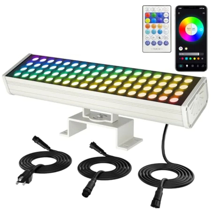 

Smart Outdoor Color-Changing Flood Lights, RGBCW 360W Linkable LED Wall Washer with App and RF Control, 2700K-6500K Tunable Whi