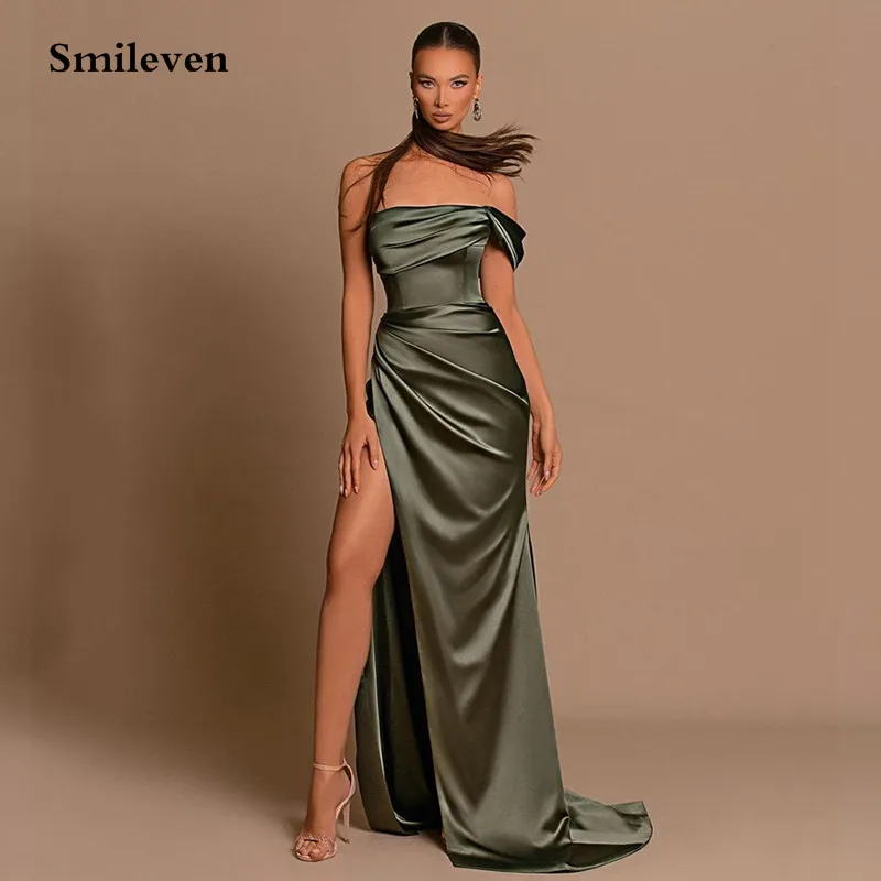 

Smileven Sexy One Shoulder Strapless Mermaid Evening Dress Pleats Party Dress High Side Split Evening Party Gowns 2023