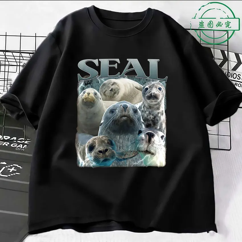 Vintage Funny Seal Meme Ocean Animal Bootleg Graphic T-Shirt Unisex Fashion Aesthetic T Shirt Casual Oversized Short Sleeve Tees
